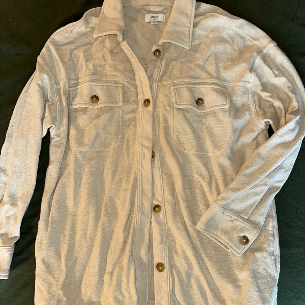 Cream Button-Up Shirt Jacket